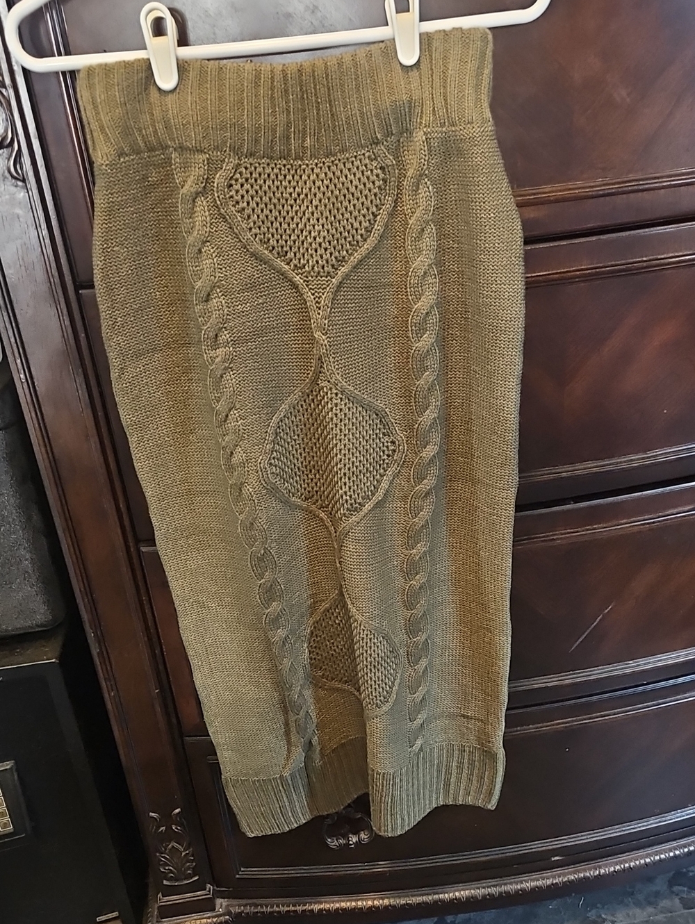 Cable Knit Skirt - Olive Green
